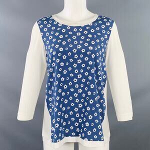 WHYCI MILANO Size 4 White Blue Viscose Blend Floral 3/4 Sleeves Casual Top
